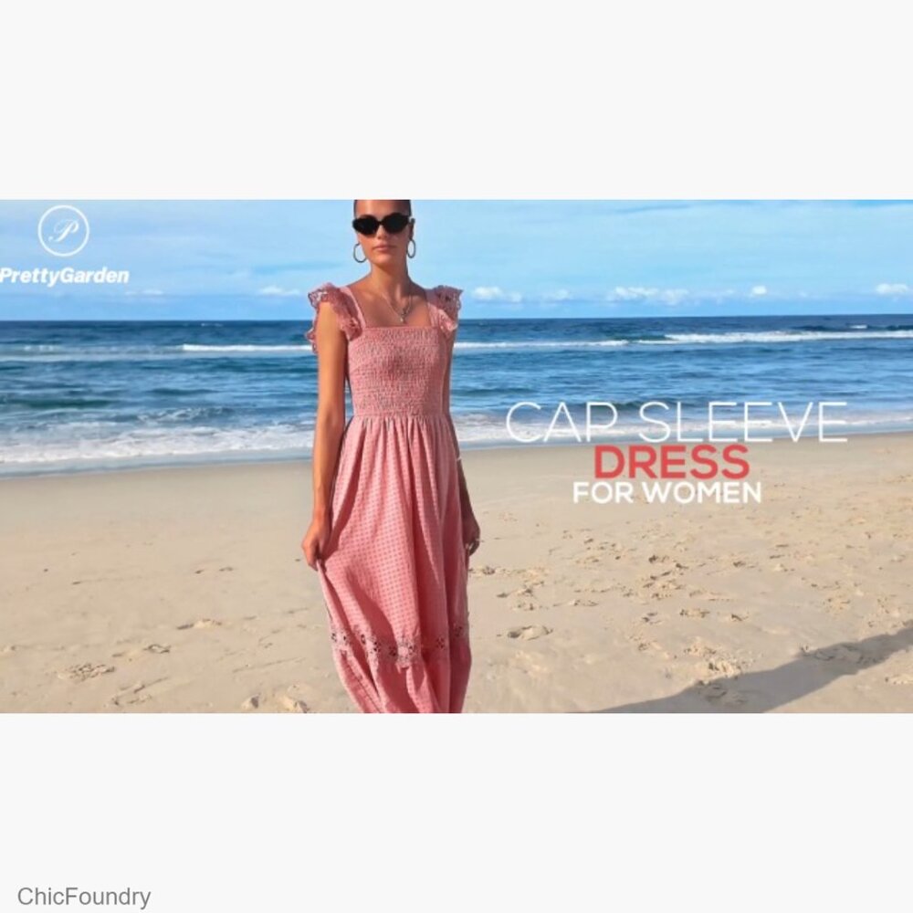 Smocked Maxi Dress with Ruffle Cap Sleeves, Lace Detail, and Pockets - Picture 7 of 7
